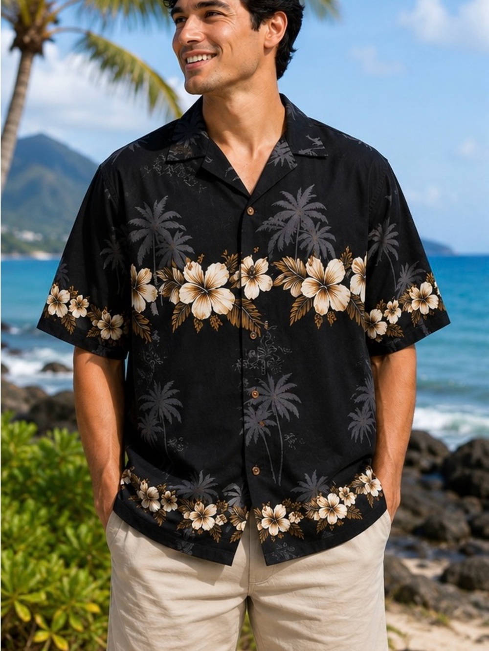 Ali’i Fashions Hawaii Black Tropical Hawaiian Aloha Shirt 100% Cotton Men’s XL